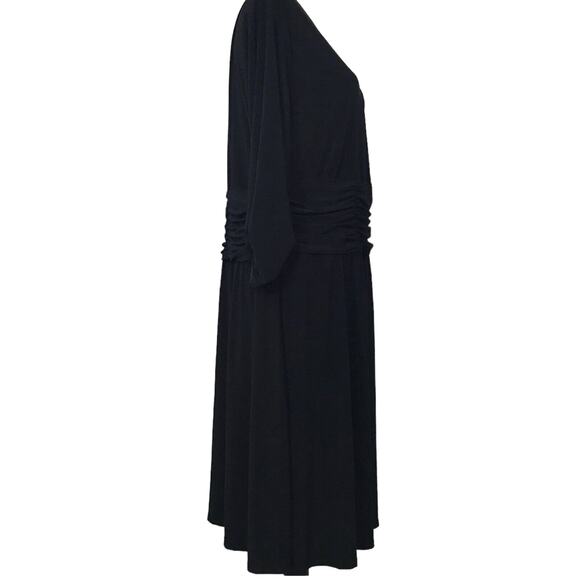 NY Collection 3X-Large Midi A-Line Dress 3/4 Sleeve Stretch Ruched Waist Black - Picture 6 of 11